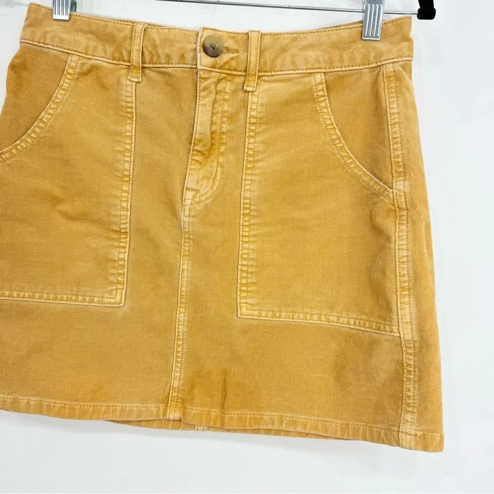 American Eagle Golden Tan Corduroy Patch Pocket Super Stretch Mini Skirt